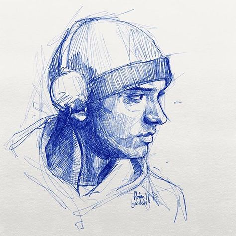 Eminem sketch Eminem Sketch, Messy Sketchbook, Eminem Drawing, Portrait Doodle, Rapper Eminem, Sketchbook Portrait, Figure Sketching, Slim Shady, Creative Illustration