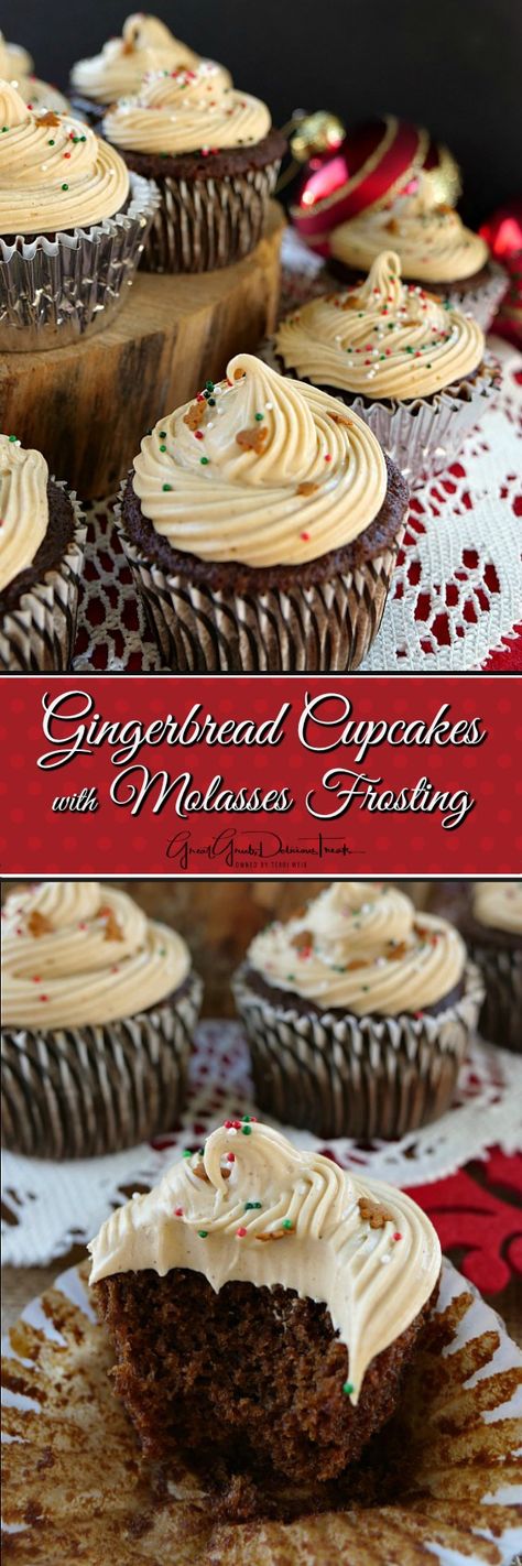 Gingerbread Cupcakes with Molasses Frosting Molasses Frosting, Gingerbread Treats, Good Desserts To Make, Gorgeous Cupcakes, Christmas Baking Gifts, Gingerbread Cupcakes, Cupcake Pictures, Fall Cupcakes, Dessert Simple