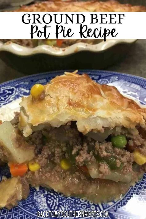 This easy ground beef pot pie recipe is the perfect hearty, easy meal for a family of four or more. You can also turn this into a dinner for two and have leftovers for lunch or dinner the next day, and you can make this delicious one-dish casserole recipe with hamburger meat, chicken, or ground turkey. Ground Beef Pot Pie Recipe, Ground Beef Pot Pie, Beef Pot Pie Recipe, Beef Pot Pie, Dinner Suggestions, Easy Suppers, Beef Pot Pies, Pot Pie Recipes, Beef Pies