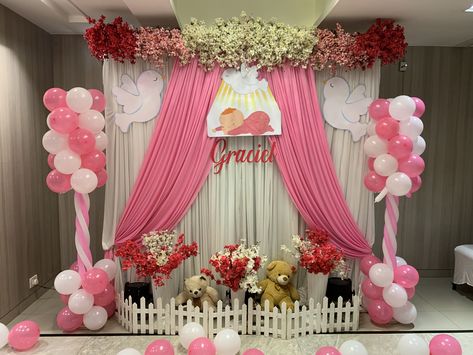 #baptism #itsagirl #callme #graciel #namingceremony #baptismdecor #namingceremonydecor #pink #purple #cradle #paperlanterns #centerpiece Name Ceremony Decoration At Home, Name Ceremony Decoration, Name Ceremony, Baptism Backdrop, Naming Ceremony Decoration, Piano Chords Chart, Birthday Theme Decoration, Home Flower Decor, Cradle Ceremony