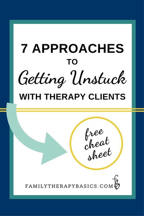 In this post, find 7 practical approaches for going from "stuck" to "unstuck" in therapy. The post includes explanation, questions, and reflection on each approach, in order to help therapists and their clients move forward. Counselling Tools, Therapy Interventions, Therapy Notes, Psychology Resources, Clinical Supervision, Marriage Therapy, Behavior Therapy, Individual Counseling, Mental Health Counseling