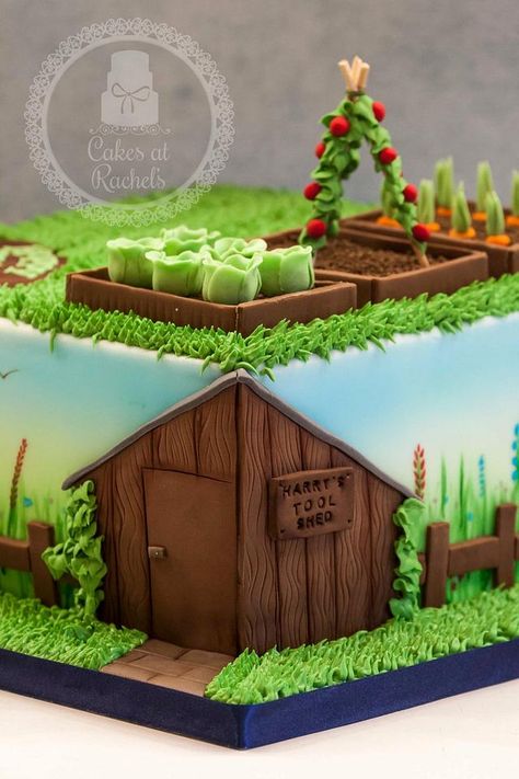 Garden Themed Cake, Allotment Cake, Garden Theme Cake, Garden Birthday Cake, 70th Birthday Cake, Dad Birthday Cakes, Garden Cakes, House Cake, Rich Chocolate Cake