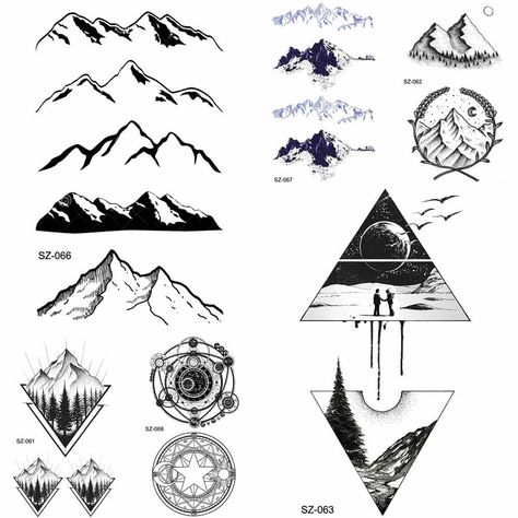 Berg Tattoo, Geometric Mountain Tattoo, Tatoo 3d, Element Tattoo, Geometry Triangles, Sea Tattoo, Arm Art, Forest Tattoos, Geometric Mountain