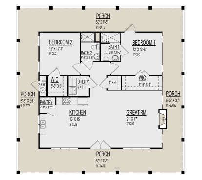 Country Plan: 1,303 Square Feet, 2 Bedrooms, 2 Bathrooms - 9300-00035 2 Bedroom One Bath Floor Plans, 2 Bedroom 1.5 Bath Open Floor Plan, Open Floor Plan Small House Layout, Floor Plans 1000 Sq Ft Home Design, 1 Story 2 Bedroom 2 Bath House Plans, Granny Suites Floor Plans, 32x32 House Plans 2 Bedroom, 2bedroom House Plans Open Floor Layout, 36x36 House Plans