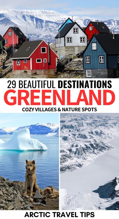 Greenland is a world of wonders waiting to be explored! 🏔️ Visit the colorful town of Ilulissat with its famous ice fjord, explore the historical Qaqortoq with its ancient ruins, or hike the rugged wilderness around Tasiilaq. From majestic glaciers to vibrant culture, Greenland is an Arctic paradise! ❄️🌌 Check out these epic places to visit in Greenland! Qaqortoq Greenland, Greenland Map, Colorful Town, Greenland Travel, Viking History, Tourist Places, Dog Sledding, Natural Scenery, Ancient Ruins