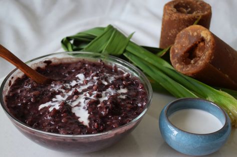 Black Sticky Rice Pudding (Pulut Hitam) – Davina Da Vegan Sticky Rice Pudding, Black Sticky Rice, Sticky Pudding, Purple Rice, Indian Vegan, Messy Kitchen, Palm Sugar, Purple Cabbage, Glutinous Rice