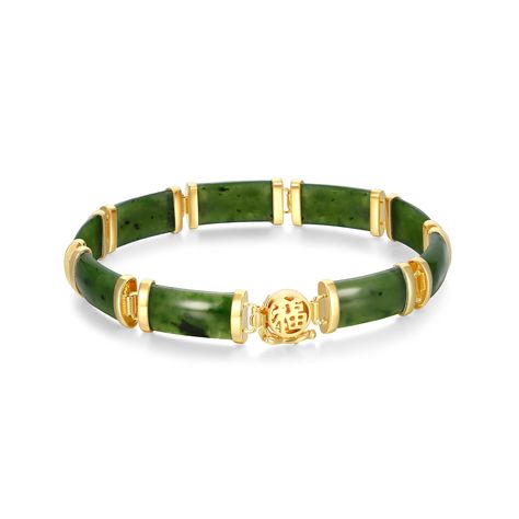 PRICES MAY VARY. TRADITIONAL TREASURE - ETERNAL JADE presents this exquisite link bracelet, a testament to timeless beauty with its genuine nephrite jade links. The deep green rectangles are a nod to ancient Chinese motifs, symbolizing wisdom and tranquility, each framed in 18k gold-plated sterling silver for a touch of opulence. HYPOALLERGENIC DESIGN - Nickel-free and designed with your comfort in mind, this bracelet is meticulously crafted in 18k gold-plated sterling silver, providing a secure Real Jade Jewelry, Watch Concept, Chinese Motifs, Station Bracelet, Green Bracelet, Silver Link Bracelet, Jade Bangle, Nephrite Jade, Box Making