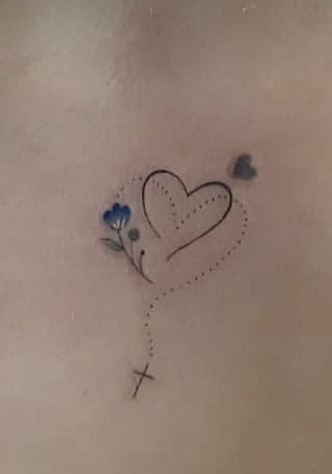 Feminine Memorial Tattoos For Women, Heart With Halo Tattoo, Heart With Cross Tattoo, Catholic Tattoos For Women, Cross Heart Tattoos, Couples Tattoos, Tiny Wrist Tattoos, Cross Tattoos For Women, Remembrance Tattoos