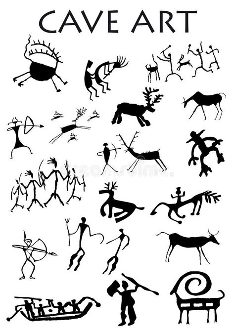 Set of Cave Art in white background vector illustration Animal Stencil Art, Petroglyphs Art, Stone Age Art, Afrofuturism Art, Cave Drawings, Ancient Drawings, Primitive Painting, Line Art Images, Cave Art