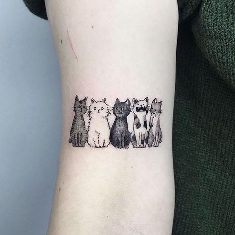 Cat Cartoon Tattoo Design, Second Tattoo Ideas, Gray Cat Tattoo, Spine Tattoo Simple, Grey Cat Tattoo, Cat Tattoo Sleeve, Cartoon Cat Tattoo, Small Tattoo Ideas Back, Cat Line Tattoo