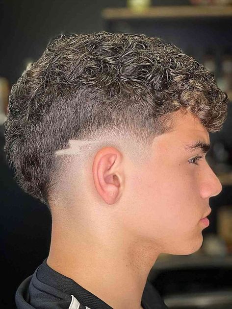 Taper Fade Haircut with a Lighting Bolt Design A Haircut Design, Hair Tattoo Men, Hair Tattoo Designs, Haircut Designs For Men, Fade Haircut Designs, Hair Designs For Men, Bold Haircuts, Haircut Design, Cool Hair Designs