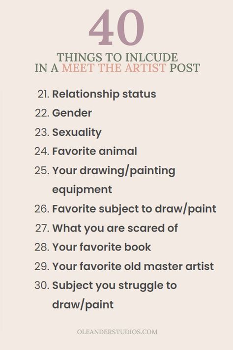 meet the artist list of things to include