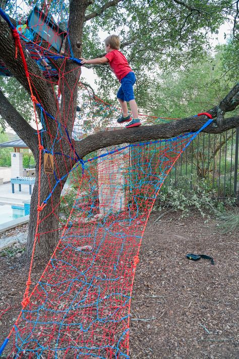 Net Tree House, Rope Tree House, Tree Net Hangout, Epic Playground, Tree Weave, Outdoor Weaving, Rope Playground, Tree Weaving, Tree Netting