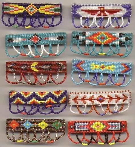 American Indian Beadwork Patterns, Beaded Barrettes Native Americans, Beaded Barrettes, Beaded Headbands, Native American Beadwork Patterns, Native Beading Patterns, Bead Loom Designs, Bead Hair Accessories, Minnetonka Moccasins