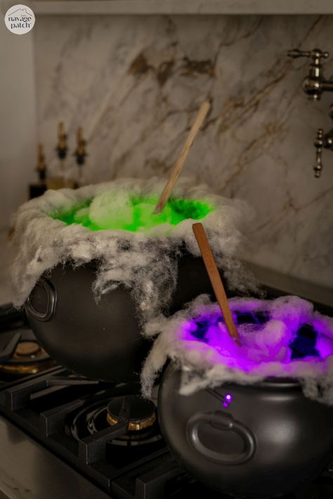 DIY Self-Stirring Cauldron by The Navage Patch | Halloween props | DIY Halloween decorations | Easy Halloween crafts | Halloween decorations ideas DIY | Halloween witch ideas | DIY witch cauldron | Light up halloween decorations | #TheNavagePatch | #Halloween | TheNavagePatch.com Halloween Crafts Cauldron, Diy Witch Trunk Or Treat, The Navage Patch Halloween, Halloween Decorations Cauldron, Witches Cauldron Decoration Ideas, Diy Apothecary Decor, Cauldron Trunk Or Treat, Self Stirring Cauldron, Witch Cauldron Diy