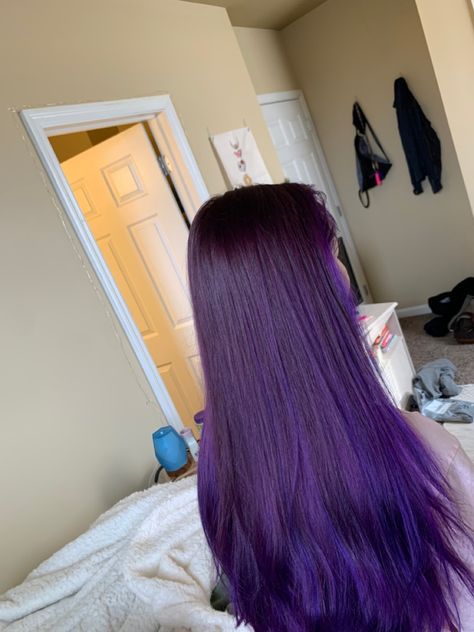 Arctic Fox Purple Af On Brown Hair, Long Violet Hair, Raven Purple Hair, Purple Arctic Fox Hair, Arctic Fox Wrath And Purple Rain, Purple Hair Aesthetic, Purple Dyed Hair, Purple Af Arctic Fox Hair, Purple Long Hair