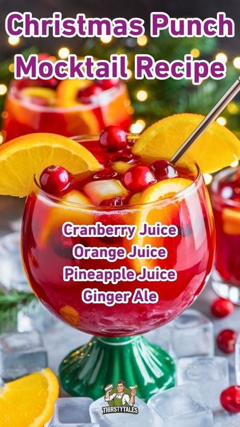 Christmas Punch Mocktail Recipe: Festive Flavors for Everyone - Thirsty Tales Best Holiday Punch Non Alcoholic, Christmas Day Punch Recipe, Non Alcoholic Cranberry Punch, Slush Punch Recipes Non Alcoholic, Morning Punch Recipes, Cranberry Christmas Punch Non Alcoholic, Christmas Punch Recipes Non Alcoholic Ginger Ale, Christmas Themed Drinks Mocktails, Family Punch Recipe