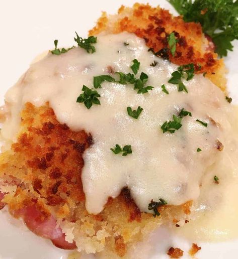 An easy delicious baked Chicken Cordon Bleu with a fabulous mouth-watering Parmesan-Dijon Cream Sauce. Baked Chicken Cordon Bleu, Easy Chicken Cordon Bleu, Cordon Bleu Recipe, Cordon Blue, Cordon Bleu Casserole, Chicken Cordon Bleu Recipe, Chicken Cordon Bleu Casserole, Chicken Cordon, Chicken Cordon Bleu