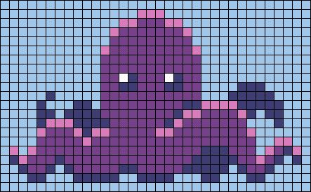 Octopus Pixel Art Grid, Octopus Alpha Pattern, Tarot Alpha Pattern, Octopus Pixel Art, Octopus Animal, Grid Art, Pokemon Pixel, Graph Crochet, Pixel Art Grid