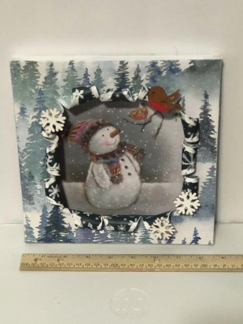 Exploding Canvas, Broken Canvas, Busted Canvas, Crafts 2024, Altered Canvas, Snowman Craft, Punch Needle Patterns, Canvas Ideas, Christmas Canvas