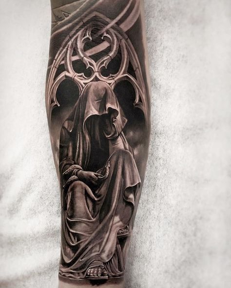 Gothic Arm Tattoo, Tattoos For Guys Forearm, Forearm Tattoo Men Sleeve, Good And Evil Tattoos, Tattoo Men Sleeve, Angel Sleeve Tattoo, Christus Tattoo, Baroque Tattoo, Gotik Tattoo