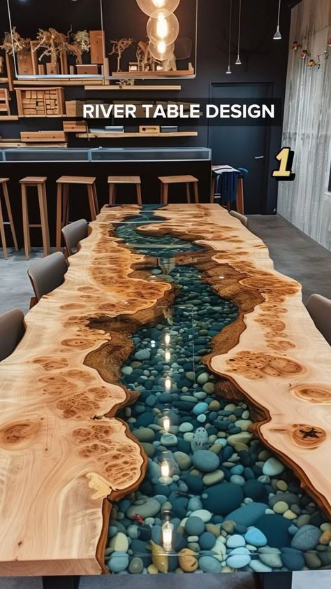 Seni Resin, Diy Resin Table, Wooden Dining Table Designs, Resin And Wood Diy, Wood Resin Table, Epoxy Wood Table, Decoration Restaurant, Wood Table Design, Epoxy Resin Table