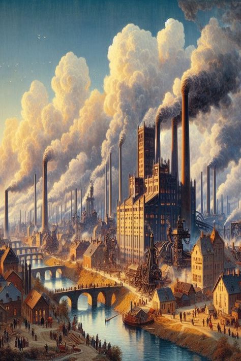 Industrial Revolution Art Check more at https://paintlyx.com/industrial-revolution-art/ Industrial Revolution Architecture, Industrial Revolution Projects, Industrial Revolution Poster, Industrial Revolution Aesthetic, Industrial Revolution Art, Industrial Revolution Fashion, Industry Revolution, Revolution Aesthetic, American Industrial Revolution