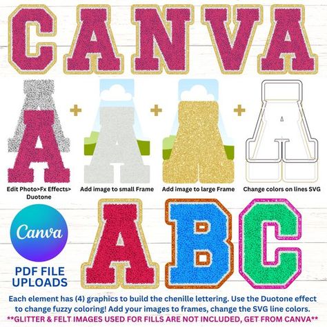 Canva frames alphabet font Patch Letters, Faux Chenille, Alphabet Frames, Digital Alphabet, Canvas Learning, Varsity Letter, Canva Design, Printing Business, Alphabet Letters