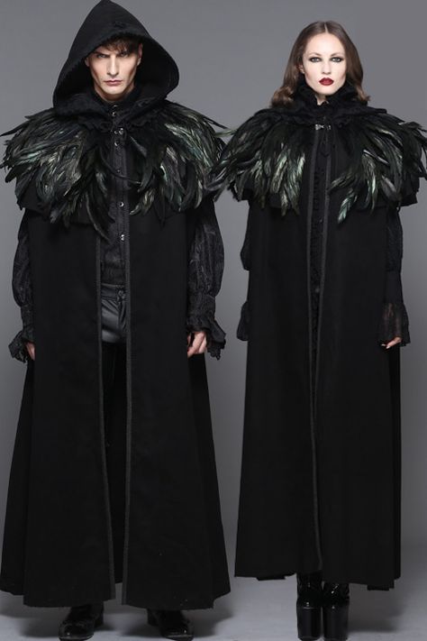 Embroidery Goth, Long Hooded Cloak, Wings Feathers, Long Cloak, Gothic Party, Game Of Throne, Raven Feather, Feather Coat, Black Cloak