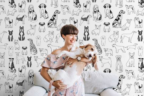 White Dog Wallpaper, Boys Room Wallpaper, Bedroom Wallpaper Murals, Drawing Dogs, Family Wallpaper, Girls Room Wallpaper, Elephant Wallpaper, Playroom Wallpaper, Golden Wallpaper