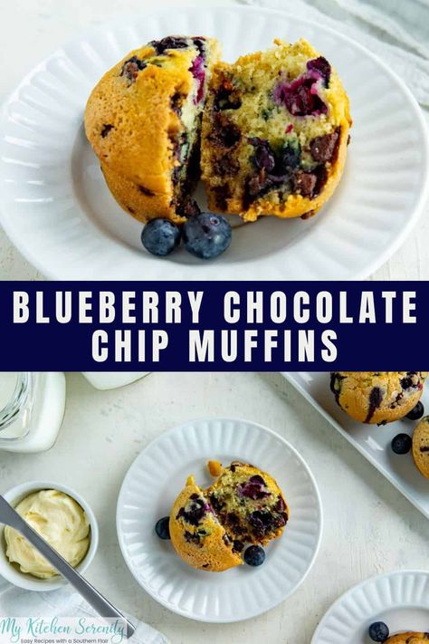 These irresistable blueberry chocolate chip muffins are moist, easy to make, a perfect crumb, juicy blueberries, and melty chocolate chips. Blueberry Chocolate Chip Muffins, Thanksgiving Meal Plan, Southern Cooking Recipes, Blueberry Chocolate, Low Carb Muffins, Easy Holiday Recipes, Homemade Muffins, Cinnamon Rolls Recipe, Chocolate Chip Muffins