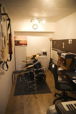 Garage Conversion - Studio from door | My studio now complet… | Flickr Music Studio Small Space, Small Space Music Studio, Small Drum Room Ideas, Drum Room Soundproof, Drum Studio Ideas, Garage Music Studio, Small Music Studio Ideas, Drums Room, Drum Room Ideas