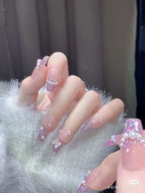 Korean Nails Ideas, Douyin Nails, Ig Pictures, Kpop Nails, Jelly Nail, Korean Nail Art, Lilac Nails, Asian Nails, Lavender Nails