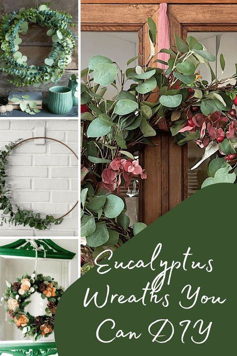 17 Eucalyptus Wreath Ideas to Buy, Style, or DIY - Pink Pop Design Eucalyptus Wreath Diy, Fresh Wreath, Fresh Eucalyptus, Dried Eucalyptus, Eucalyptus Garland, Magnolia Wreath, Pretty Wreath, Seeded Eucalyptus, Eucalyptus Wreath