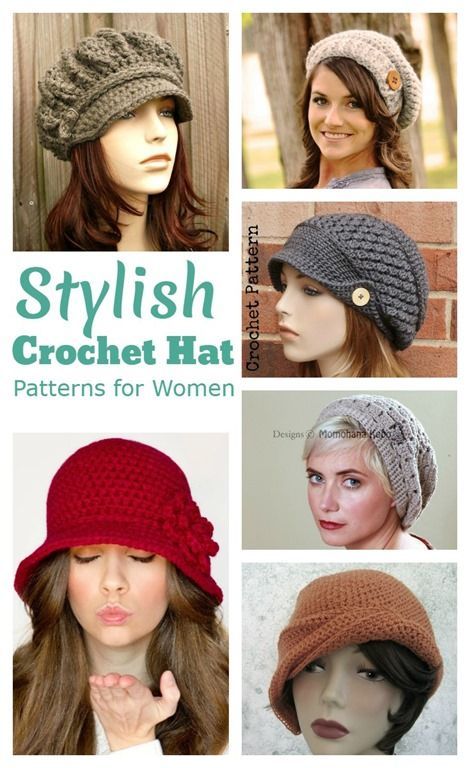 With my short hair style, sometimes I need to throw on a cute hat to cover my bedhead. Here's a collection of stylish crochet hat patterns for women. They'd also make cute handmade gifts and would be perfect to look stylish as well as warm in winter! Crochet Hat Patterns For Women, Crochet Hat Patterns, Crochet Adult Hat, Confection Au Crochet, Stylish Crochet, Bonnet Crochet, Crochet Hats Free Pattern, Hat Patterns, Crochet Woman