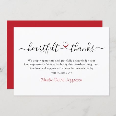 Heartfelt Thanks Funeral Sympathy Thank You Card Thank You Quotes For Support, Sympathy Thank You Notes, Sympathy Thank You Cards, Expressions Of Sympathy, Heartfelt Thanks, Simple Thank, Happy Anniversary Wishes, Thank You Card Size, Script Text