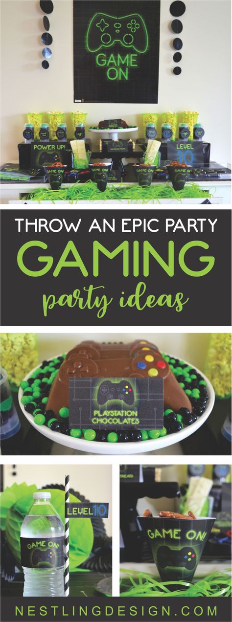 Epic Gaming Party Ideas | NestlingDesign.com Gaming Party Ideas, Best Birthday Party Ideas, Xbox Birthday Party, Playstation Party, Birthday Party Ideas For Boys, Xbox Party, Boy Sleepover, Game Truck Party, Gaming Party