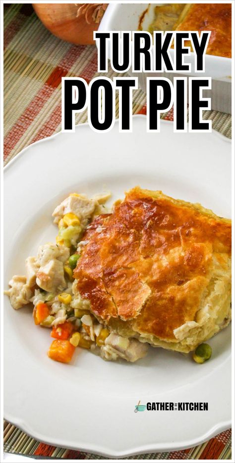 Try this simple homemade turkey pot pie recipe for an easy and comforting meal. Made with leftover turkey, vegetables, and a creamy sauce under a golden puff pastry crust. Turkey Pot Pie With Puff Pastry, Turkey Pot Pie Recipe Easy Thanksgiving Leftovers, Turkey Pie Recipes, Turkey Pot Pie Recipe Easy, Turkey Pot Pie Casserole, Turkey Pot Pies, Pot Pie With Puff Pastry, Turkey Pot Pie Easy, Pie With Puff Pastry