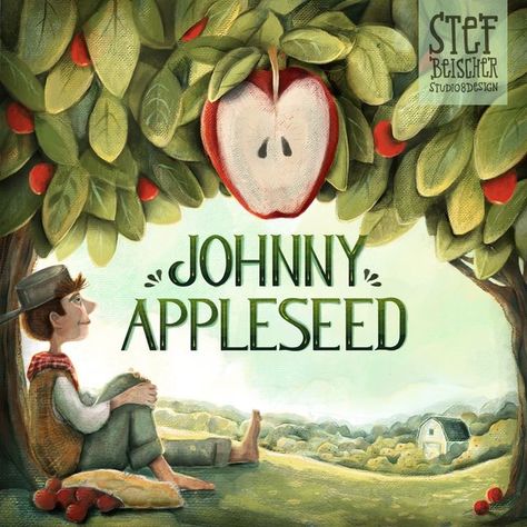 Stephanie Beischer on Instagram: "@folktaleweek promt #2- Tree. Johnny Appleseed is an American folktale about John Chapman. A kindhearted frontiersman who became famous for planting apple orchards all across the Midwest. #storycampdisco @anazenun @andrea_stegmaier @deborah.j.stein @devonholzwarth @debrastyer @jennifermpotter @kalyquarles @laure_illustrations @louve.draws @matejalukezic @pinghe.art @sirjanakaurart @tanja_stephani @thebrotherskent @children_illustrations @jehane_ltd @storycamp_ Apple Tree Illustration, John Chapman, Apple Illustration, Macintosh Apple, Johnny Appleseed, Apple Seeds, Apple Orchard, Tree Illustration, Apple Tree