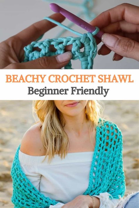 Beachy Crochet Shawl Tutorial - Beginner Friendly Triangle Shawl Crochet Pattern Free, Beachy Crochet, Crochet Shawl Tutorial, Shawl Tutorial, Crochet Shaw, Crochet Triangle Shawl Pattern, Crocheted Shawl, Crochet Wrap Pattern, Beach Crochet