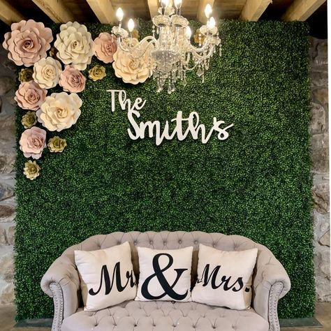 Boxwood Hedge Wall | Rental Products | AAYS Event Rentals Boxwood Backdrop, Last Name Wood Sign, Grass Backdrops, Flower Wall Wedding, Family Wood Signs, Flower Wall Backdrop, Wood Wedding Signs, Last Name Sign, Green Backdrops