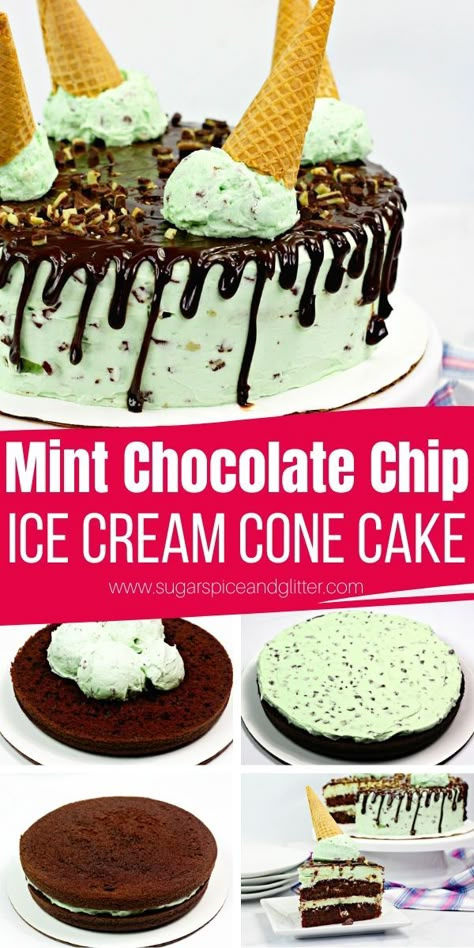 Mint Chocolate Chip Cake Birthday, Homemade Mint Chocolate Chip Ice Cream Cake, Diy Ice Cream Cupcakes, Mint Chocolate Chip Ice Cream Cake Easy, Chocolate Mint Ice Cream Cake, Mint Oreo Ice Cream Cake, Mint Chip Ice Cream Cake, Mint Ice Cream Cake Recipe, Mint Chip Cake