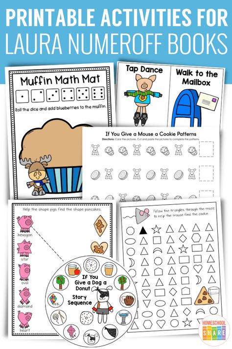 Activities for Laura Numeroff Books - Homeschool Share Laura Numeroff Activities, Laura Numeroff, Math Mats, Pattern Worksheet, Pattern Activities, Shape Games, Language Arts Elementary, Learning Projects, Shapes Activities