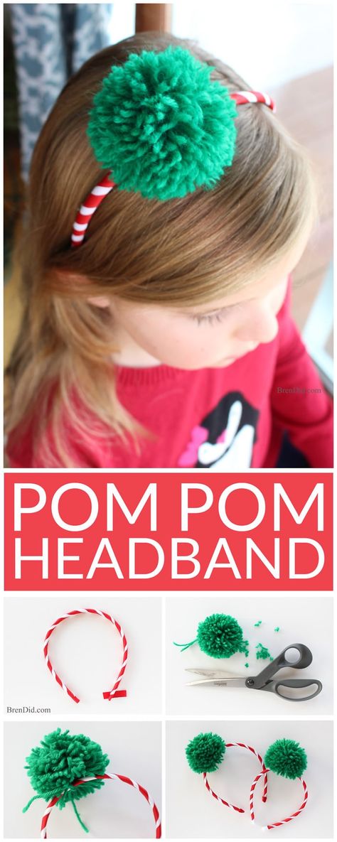 Christmas Headband Diy, Baby Headband Tutorial, Hair Accessories Diy Headband, Pom Pom Headband, Diy Headbands, Diy Pom Poms, Holiday Headbands, Centerpiece Christmas, Christmas Hair Accessories