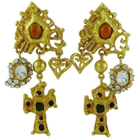 Christian Lacroix Jewelry, Liquid Satin, Heart Dangle Earrings, Precious Jewels, Textured Design, Cross Earrings, Christian Lacroix, Enamel Earrings, Dangling Earrings