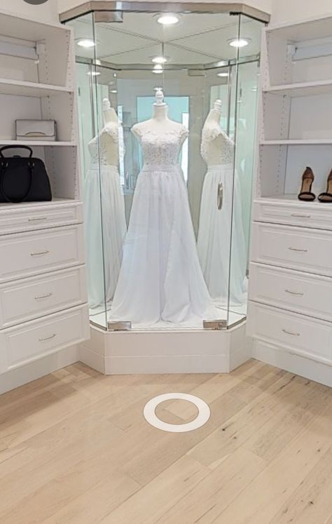 Walk In Closet Wedding Dress Display, Wedding Dress Closet Display, Wedding Dress In Closet, Wedding Dress Display At Home, Wedding Dress Display In Closet, Framed Wedding Dress Display, Wedding Dress Display Ideas, Dress Display Ideas, Wedding Dress Frame