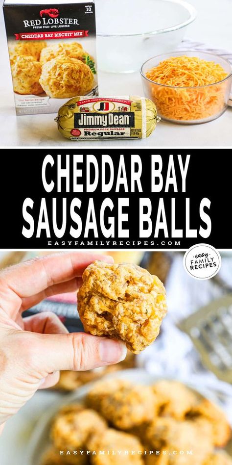 Discover the joy of simplicity and flavor with these easy Red Lobster Cheddar Bay Biscuit Sausage Balls—your go-to for the best sausage ball recipe that's perfect for breakfast, brunch, or a holiday appetizer. Featuring a delightful blend of breakfast sausage and sharp cheddar, these easy sausage balls are a crowd-pleasing sensation. Effortless to make ahead and freezer-friendly, elevate your snack game with these bites that promise to steal the show at any gathering. Biscuit Sausage Balls, Cheddar Bay Sausage Balls, Best Sausage Ball Recipe, Red Lobster Biscuit Mix, Sausage Ball, Red Lobster Cheddar Bay Biscuits, Sausage Balls Recipe, Sausage Biscuits, Easy Family Recipes