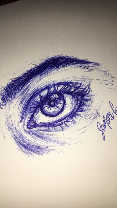 Ballpen Drawing Easy, Art Sketches Color, Pen Eyes Drawing, Eye Drawing With Pen, Eye Pen Drawing, Eye Drawing Biro, Pen Eye Drawing, Eye Drawing In Pen, Biro Pen Eye Drawing