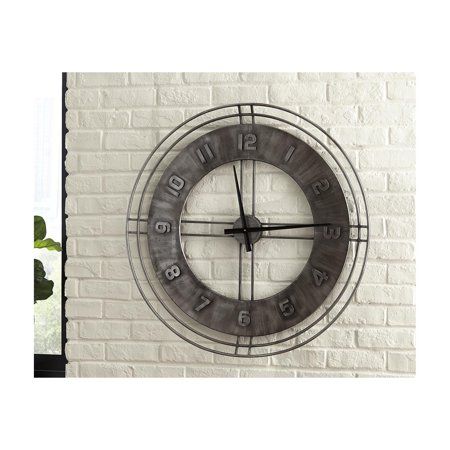 Huge Clock, Grey Wall Clocks, Modern Basement, Ashley Furniture Homestore, Minimalist Chic, Farmhouse Furniture, Round Wall Clocks, Industrial Metal, Open Design