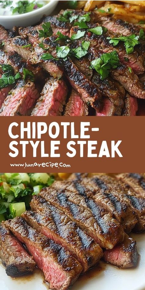 Chipotle Steak Recipe, Copycat Chipotle Steak, Chipotle Steak, Chipotle Copycat Recipes, Copycat Chipotle, Chipotle Bowl, Chipotle Peppers, Tender Steak, Eat At Home